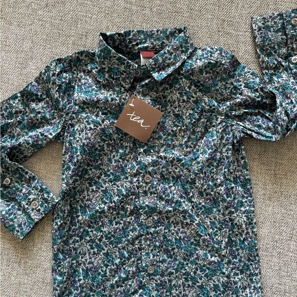 Tea Collection Kids Floral Button Down Shirt - Blue and Purple - Picture 1 of 4